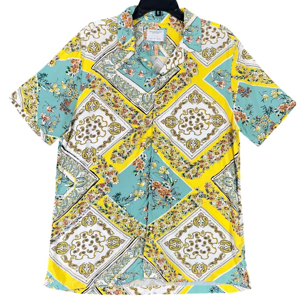 Denim and Flower Ricky Singh paisley floral shirt mens L summer preppy eccentric
